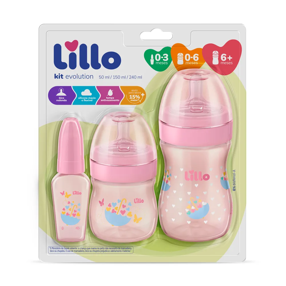 LILLO KIT 3 MAMADEIRAS PRIMEIROS PASSOS ROSA