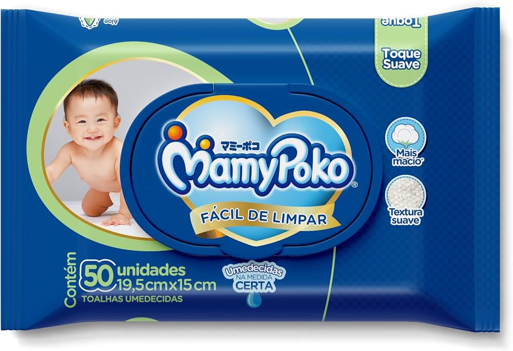 MAMYPOKO TOALHA UMEDECIDA TOQUE SUAVE COM 50 UNIDADES